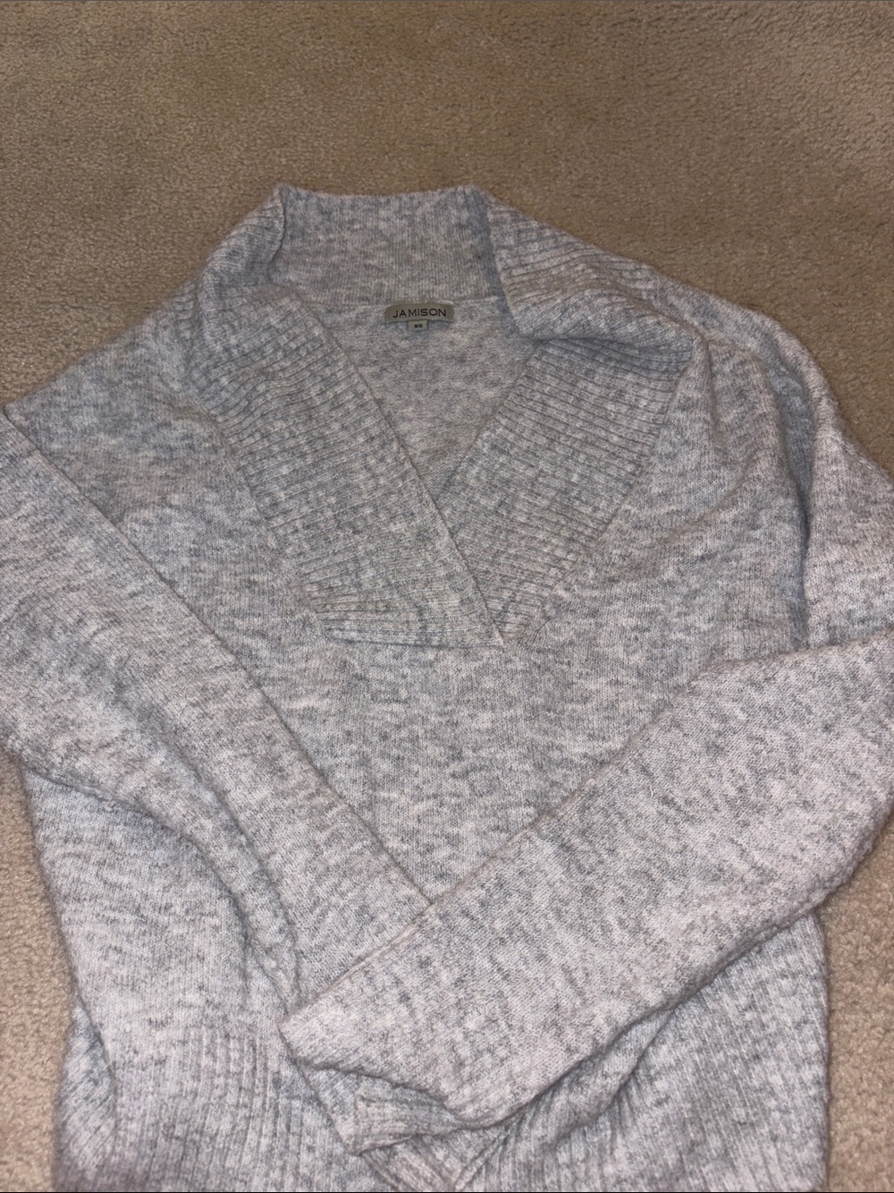 Jamison Light Gray V-Neck Shawl Collar Sweater